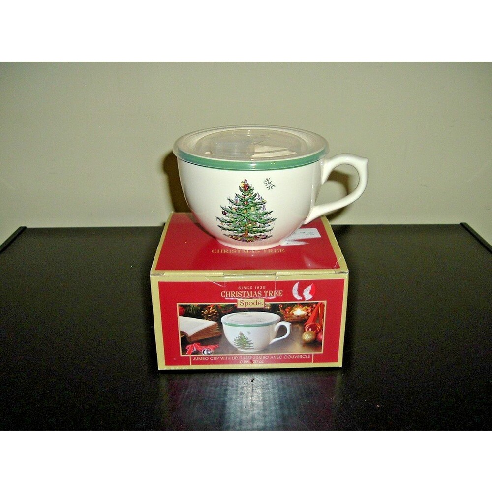 Spode Christmas Tree Jumbo 20oz Oversized Christmas Tree Mug & Lid Holiday NIB